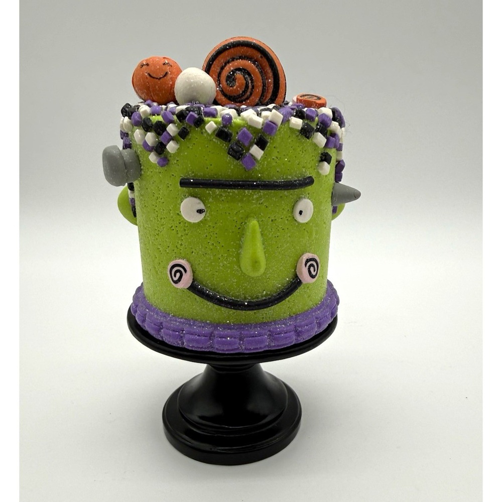 Sweet Treats Halloween Frankenstein Cake Resin Figurine 7in Green Purple
